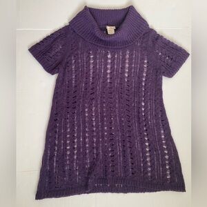 Neebby Purple Open Knit Short Sleeve Cowl Neck Sweater L Excellent Condition